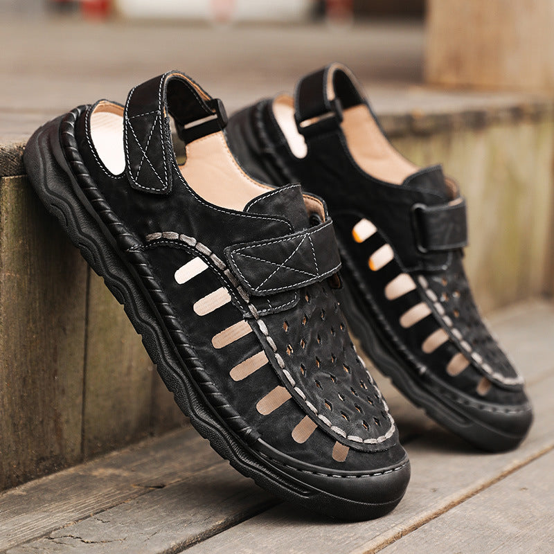 Men’s Leather Comfort Fisherman Sandals – Breathable Cut-Out Design