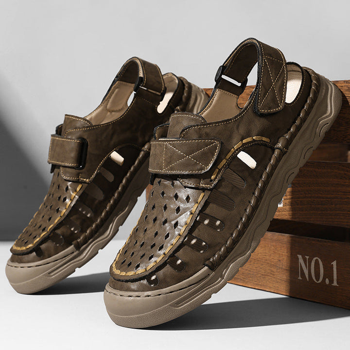 Men’s Leather Comfort Fisherman Sandals – Breathable Cut-Out Design
