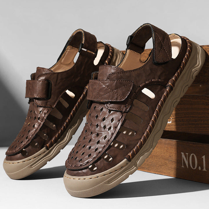 Men’s Leather Comfort Fisherman Sandals – Breathable Cut-Out Design
