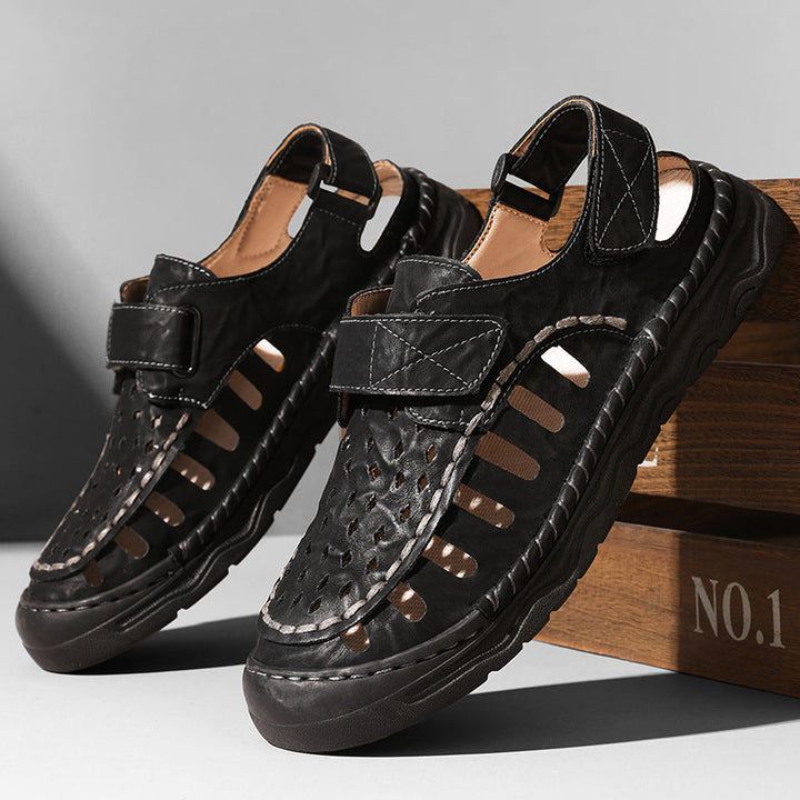 Men’s Leather Comfort Fisherman Sandals – Breathable Cut-Out Design