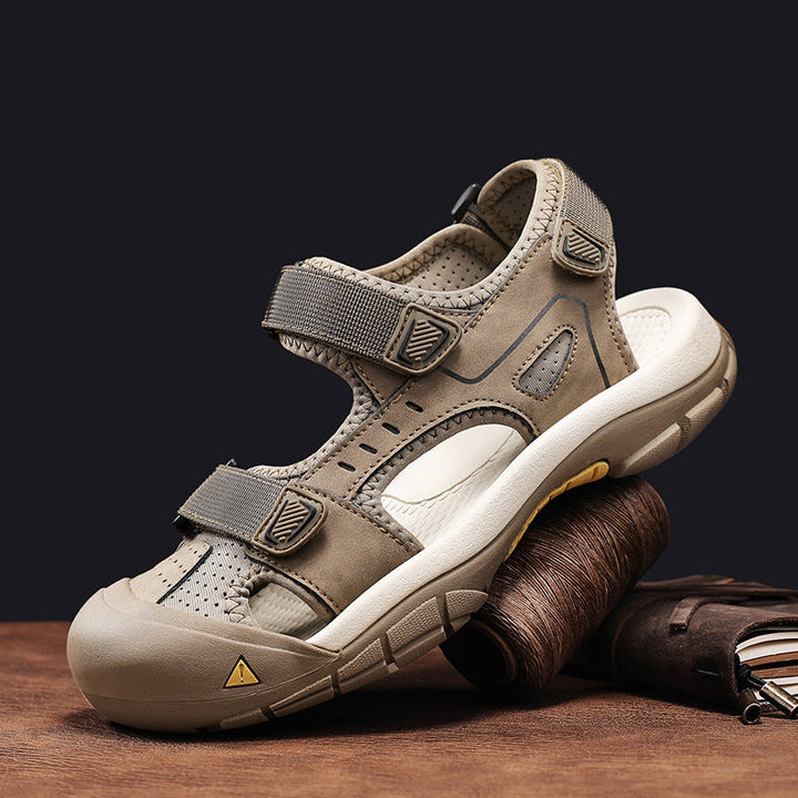Men’s Leather Toe-Guard Sandals – All-Terrain Comfort Adjustable Straps
