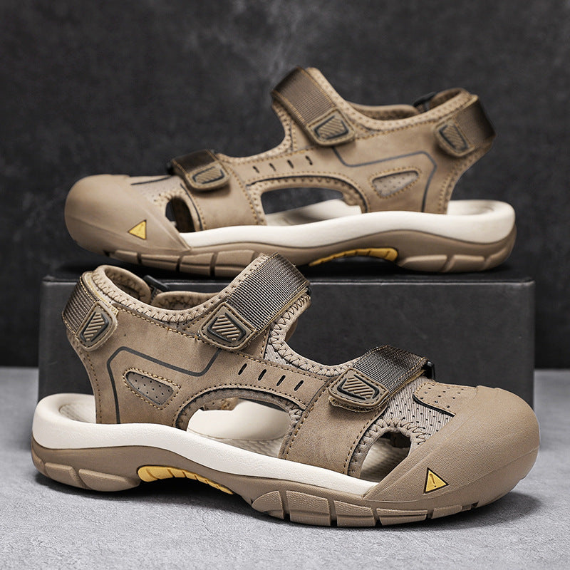 Men’s Leather Toe-Guard Sandals – All-Terrain Comfort Adjustable Straps