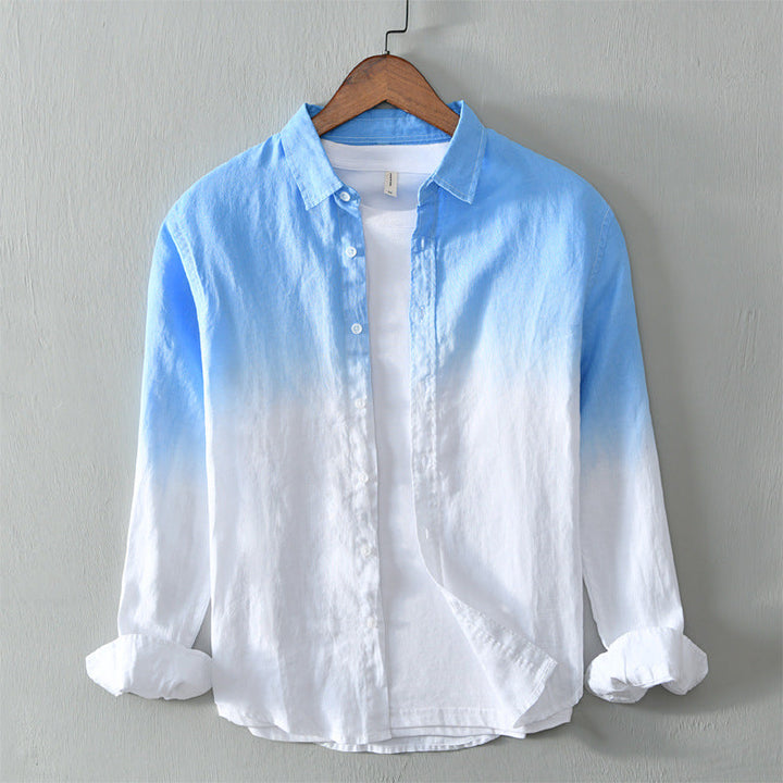 Men's Ombre Gradient Linen Long Sleeve Breathable Shirt
