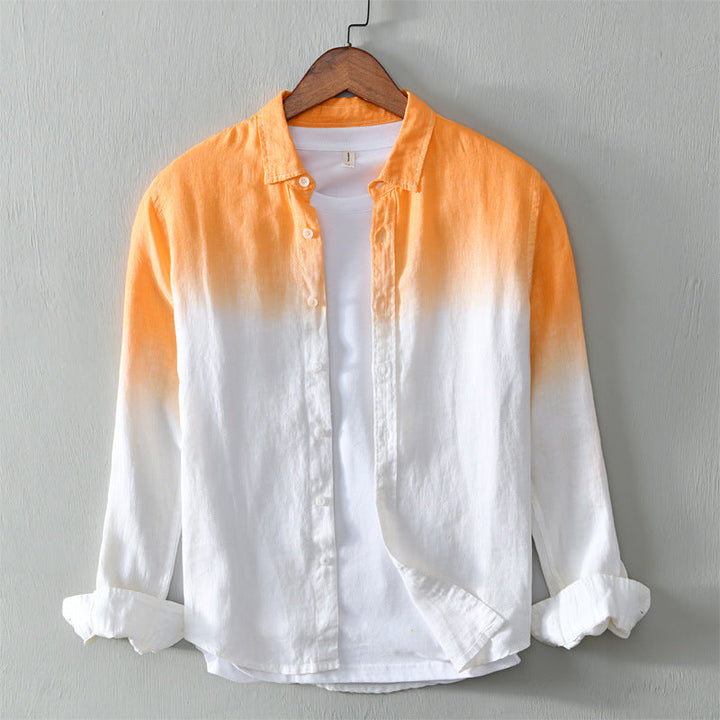 Men's Ombre Gradient Linen Long Sleeve Breathable Shirt