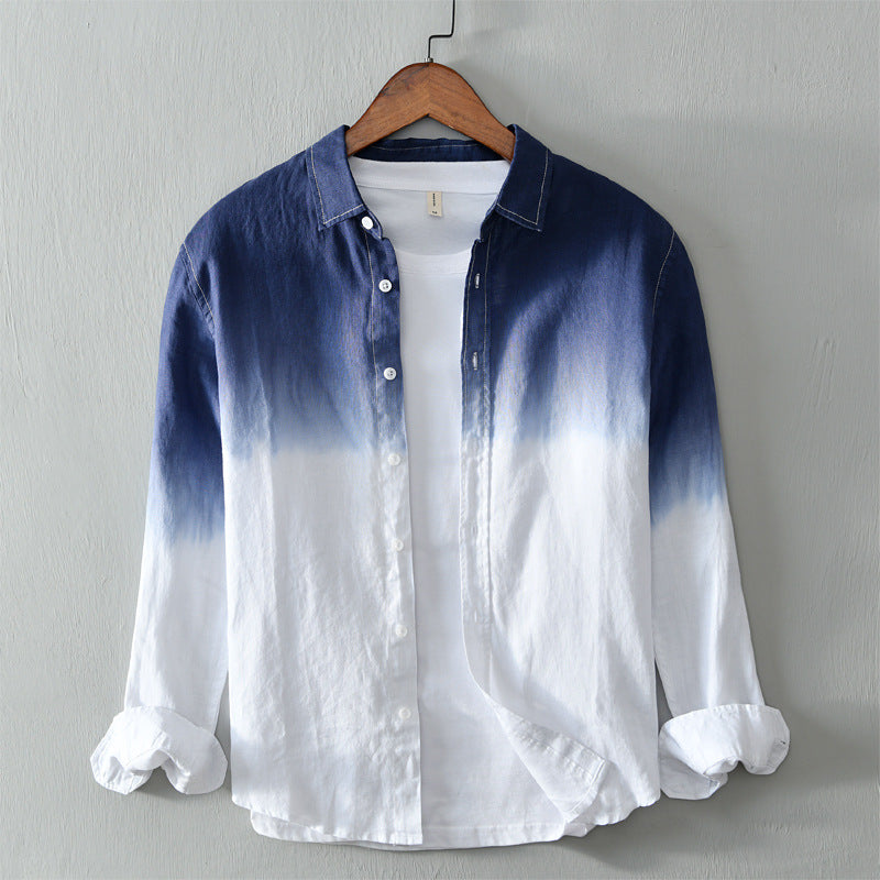 Men's Ombre Gradient Linen Long Sleeve Breathable Shirt