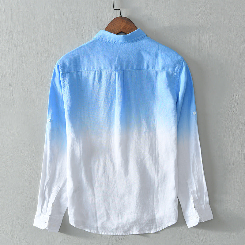 Men's Ombre Gradient Linen Long Sleeve Breathable Shirt