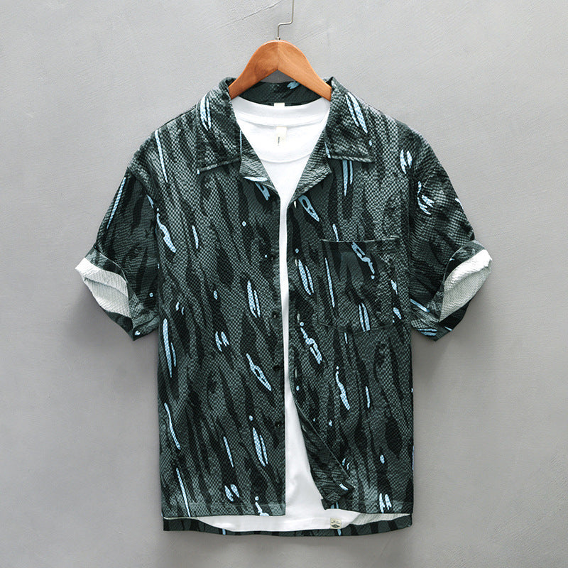 Men’s Printed Short Sleeve Shirt | Lightweight Textured Button-Up