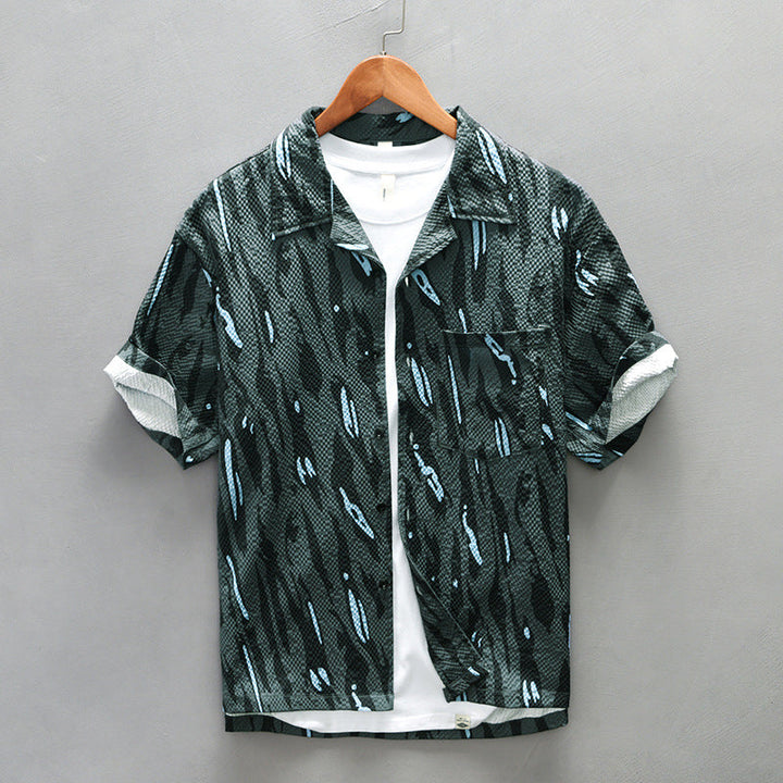 Men’s Printed Short Sleeve Shirt | Lightweight Textured Button-Up