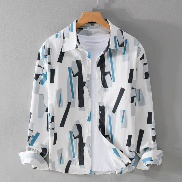 Men’s Abstract Print Long Sleeve Shirt | Lightweight Casual Button-Up