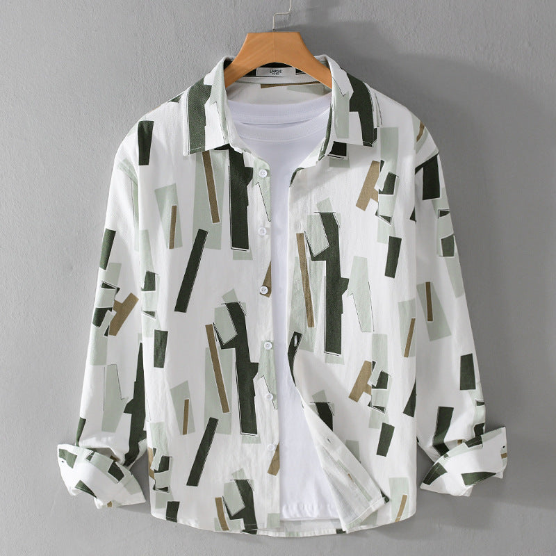 Men’s Abstract Print Long Sleeve Shirt | Lightweight Casual Button-Up