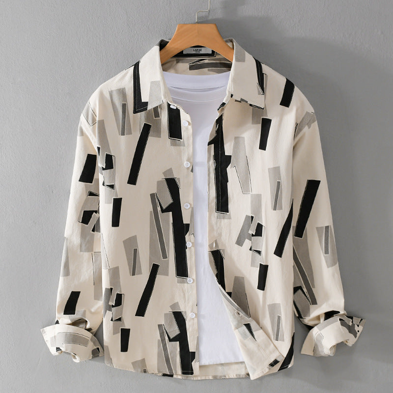 Men’s Abstract Print Long Sleeve Shirt | Lightweight Casual Button-Up