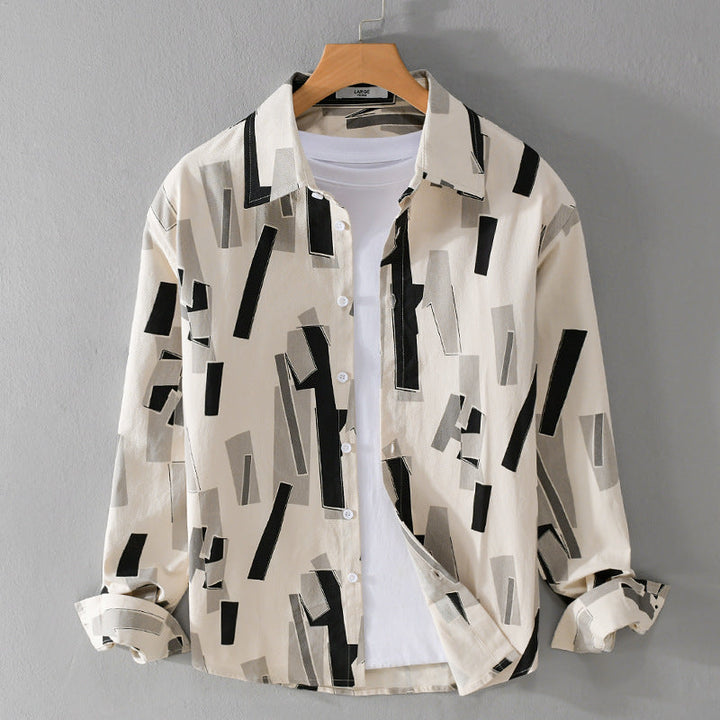 Men’s Abstract Print Long Sleeve Shirt | Lightweight Casual Button-Up