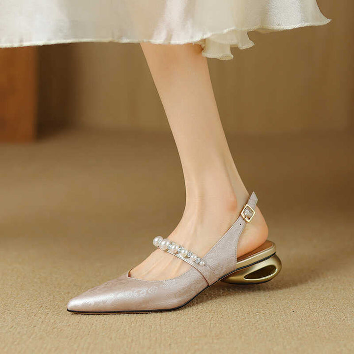 Women’s Pearl Strap Slingback Heels With Sculpted Heel