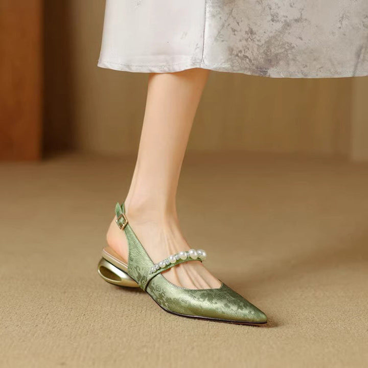 Women’s Pearl Strap Slingback Heels With Sculpted Heel