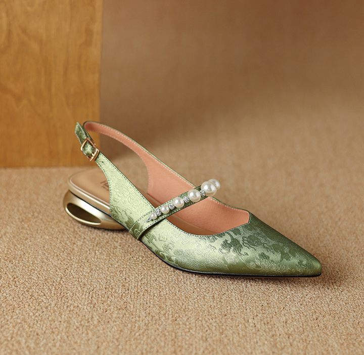 Women’s Pearl Strap Slingback Heels With Sculpted Heel