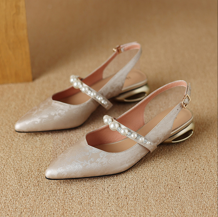 Women’s Pearl Strap Slingback Heels With Sculpted Heel