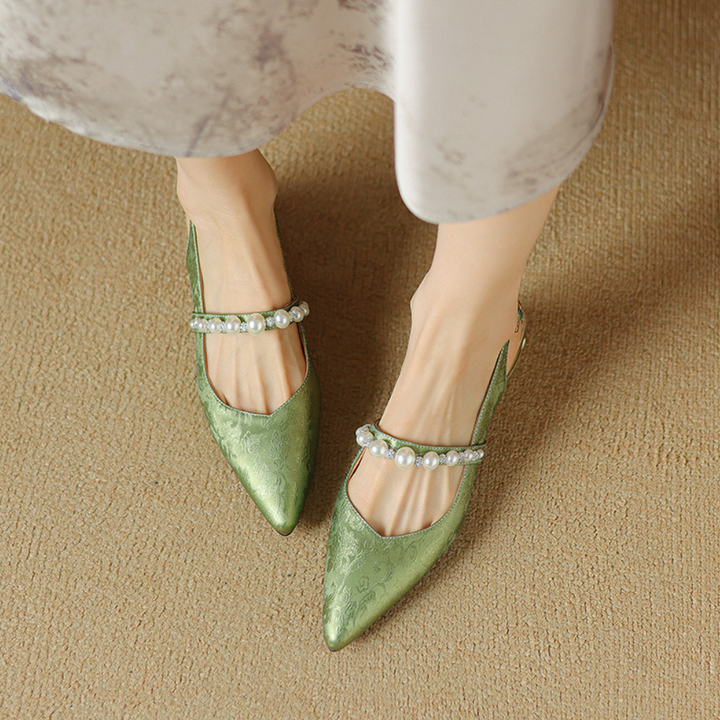 Women’s Pearl Strap Slingback Heels With Sculpted Heel