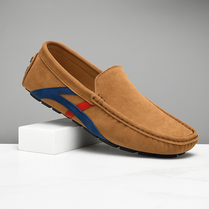 Men’s Suede Slip-On Driving Loafers | Two-Tone Accent Moccasins