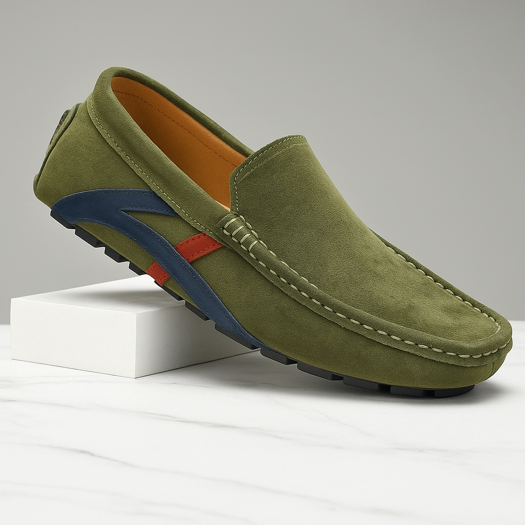 Men’s Suede Slip-On Driving Loafers | Two-Tone Accent Moccasins
