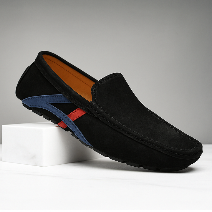 Men’s Suede Slip-On Driving Loafers | Two-Tone Accent Moccasins