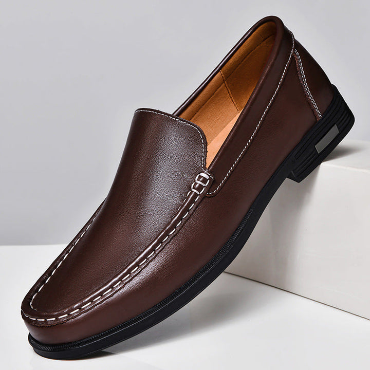 Men’s Genuine Leather Stitched Loafers – Slip-On Dress Shoes