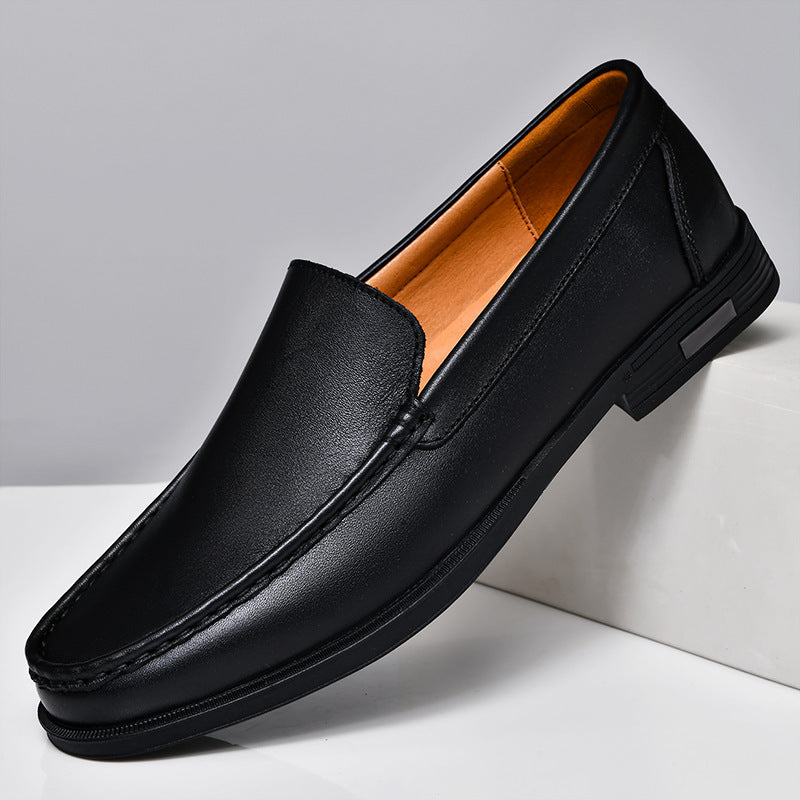 Men’s Genuine Leather Stitched Loafers – Slip-On Dress Shoes