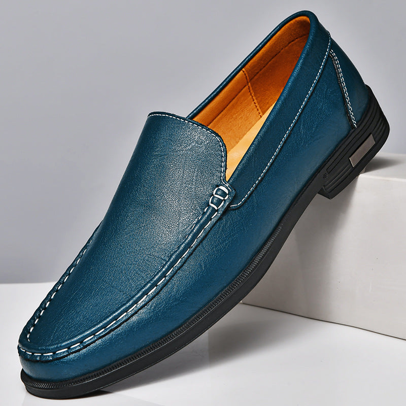 Men’s Genuine Leather Stitched Loafers – Slip-On Dress Shoes