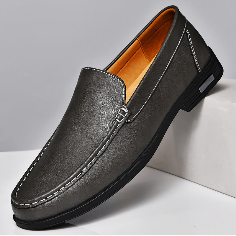Men’s Genuine Leather Stitched Loafers – Slip-On Dress Shoes