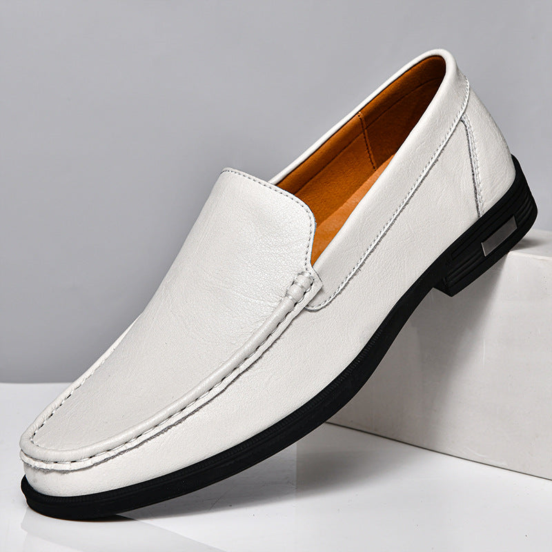 Men’s Genuine Leather Stitched Loafers – Slip-On Dress Shoes