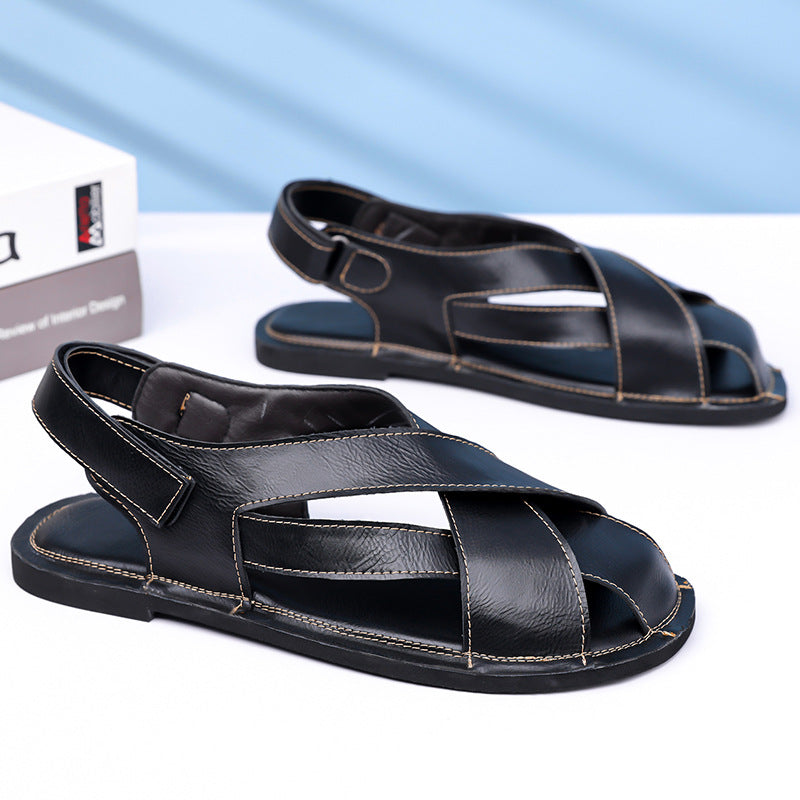 Men's Cross-Strap Leather Durable Sandal
