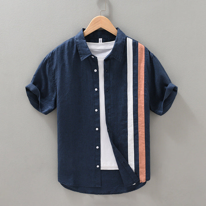 Men's Linen Striped Short Sleeve Shirt