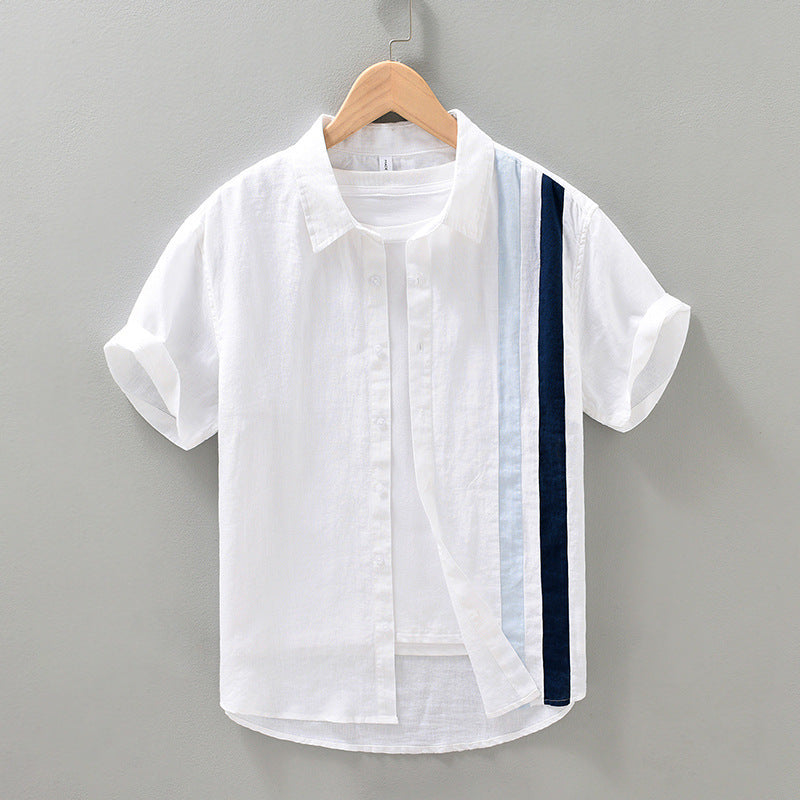 Men's Linen Striped Short Sleeve Shirt