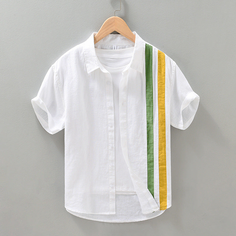 Men's Linen Striped Short Sleeve Shirt