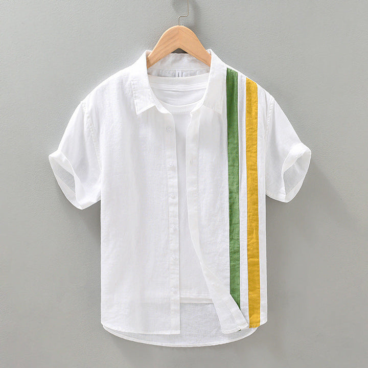 Men's Linen Striped Short Sleeve Shirt
