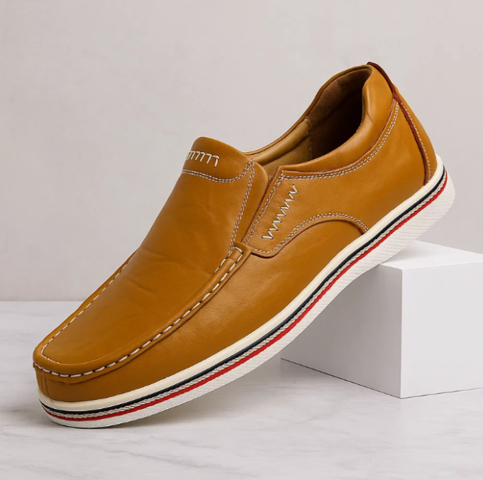 Men’s Genuine Leather Slip-On Loafers | Classic Comfort Casual Shoes