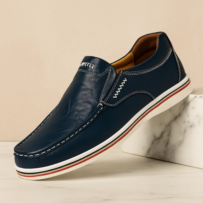 Men’s Genuine Leather Slip-On Loafers | Classic Comfort Casual Shoes