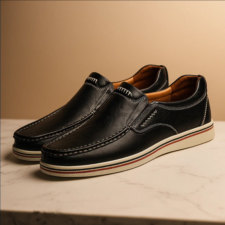 Men’s Genuine Leather Slip-On Loafers | Classic Comfort Casual Shoes