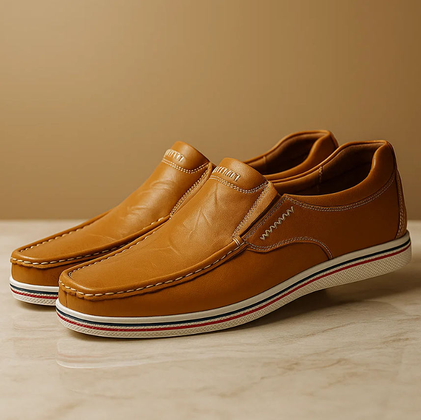 Men’s Genuine Leather Slip-On Loafers | Classic Comfort Casual Shoes