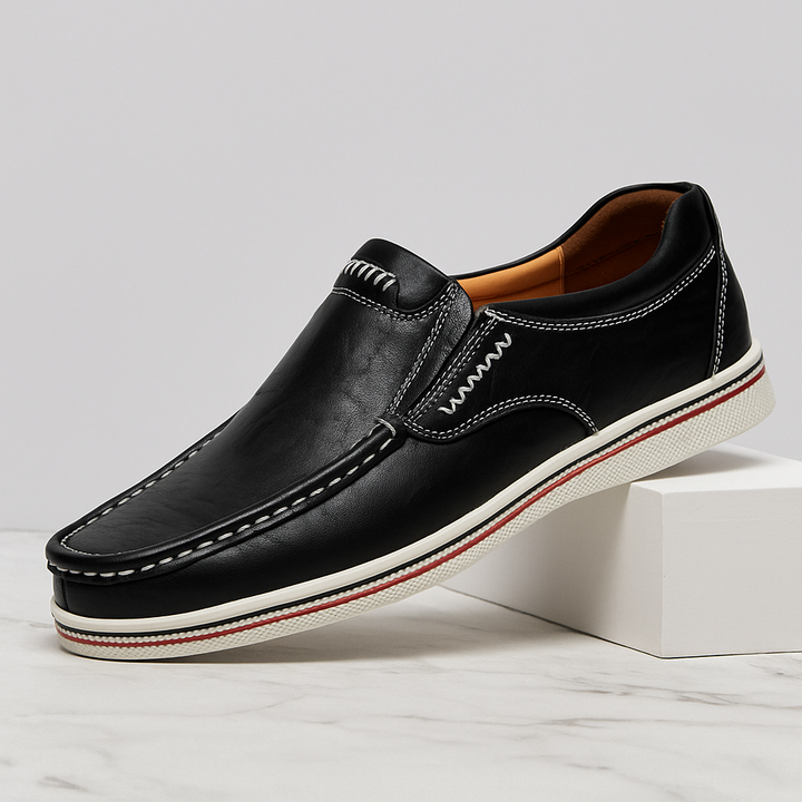 Men’s Genuine Leather Slip-On Loafers | Classic Comfort Casual Shoes