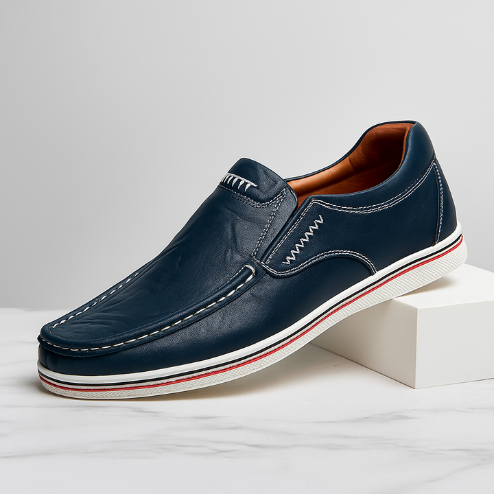 Men’s Genuine Leather Slip-On Loafers | Classic Comfort Casual Shoes
