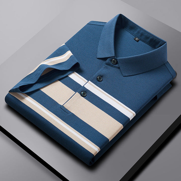 Men’s Striped Colorblock Polo Cotton Breathable Shirt