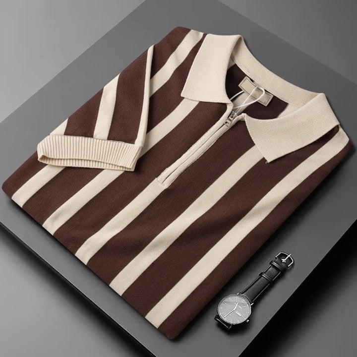 Men’s Striped Zip Polo Shirt