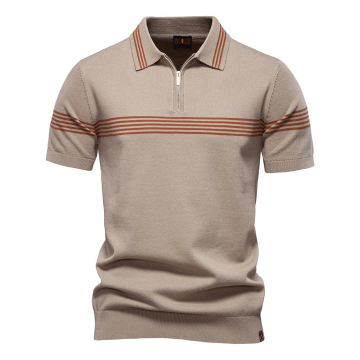 Men’s Striped Zip Polo Shirt – Knit Short Sleeve Polo