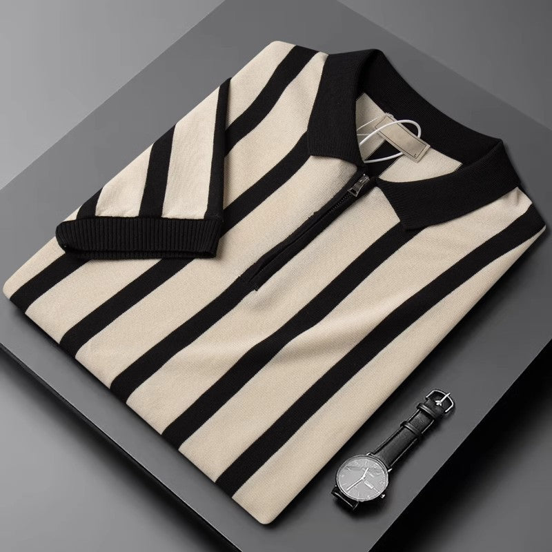 Men’s Striped Zip Polo Shirt
