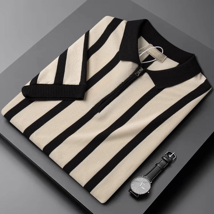 Men’s Striped Zip Polo Shirt