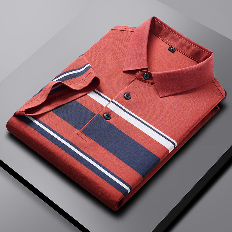 Men’s Striped Colorblock Polo Cotton Breathable Shirt