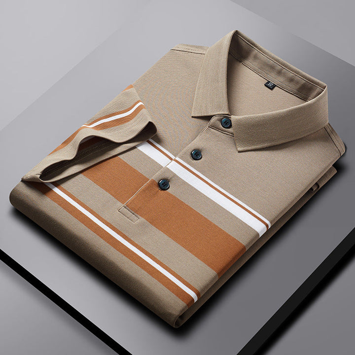 Men’s Striped Colorblock Polo Cotton Breathable Shirt