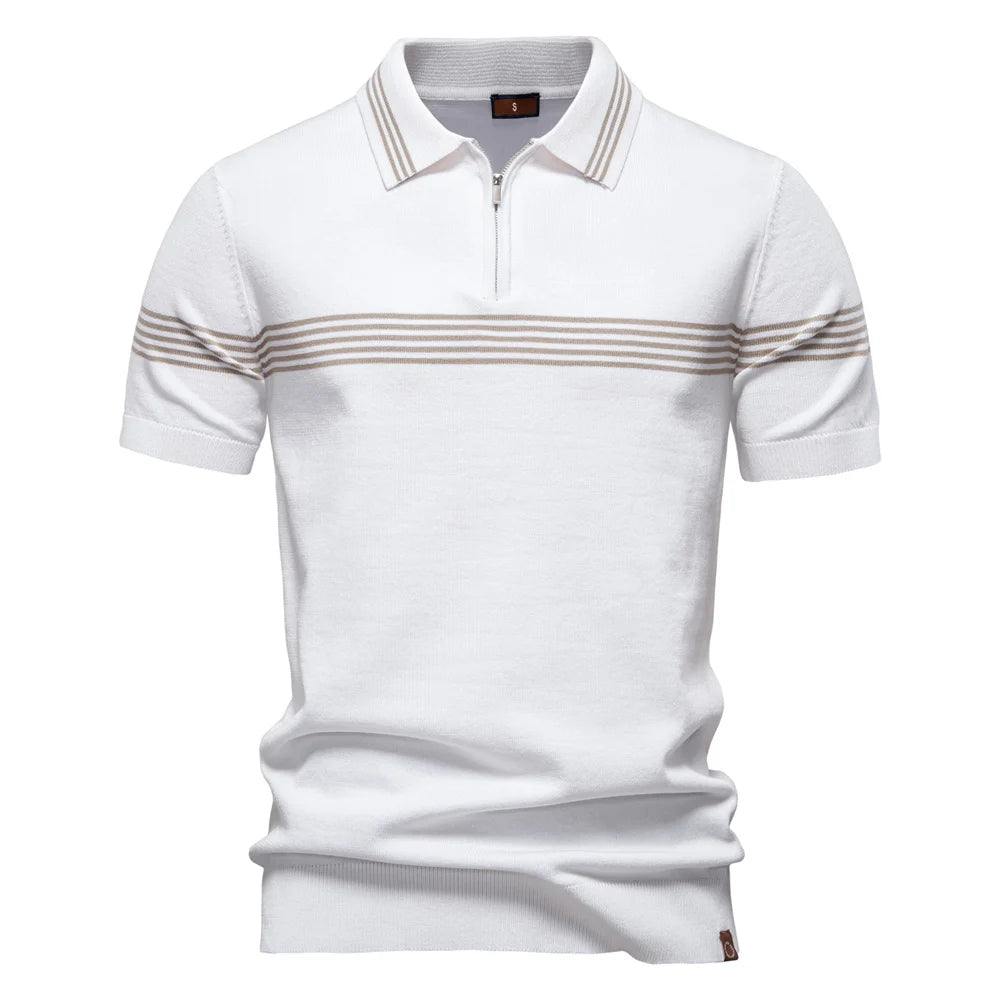 Men’s Striped Zip Polo Shirt – Knit Short Sleeve Polo