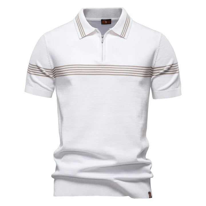 Men’s Striped Zip Polo Shirt – Knit Short Sleeve Polo