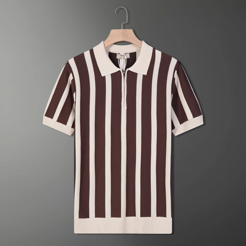 Men’s Striped Zip Polo Shirt